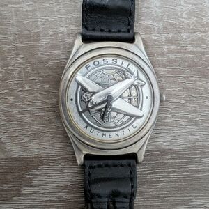 Fossil Men's Airplane Watch Vintage With Original Leather Band - Working Great